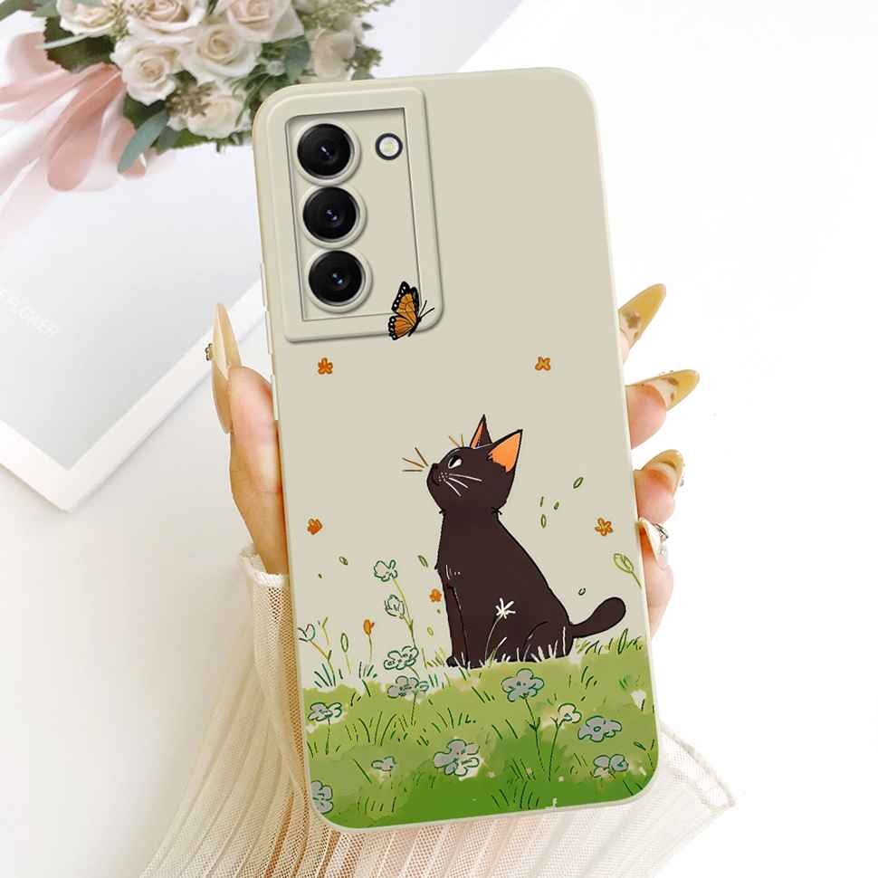 For Samsung Galaxy S22 Plus 5G Case Cute Cartoon Cat Flower Soft Back Cover For Samsung S22 Plus S22+ 5G SM-S906B Phone Cases