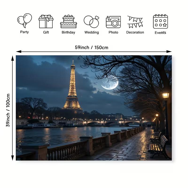 Paris Eiffel Tower Night Tapestry, Aesthetic Wall Hanging for Bedroom & Dorm