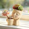 Creative Eyelash Doll Succulents Planter, Cute Sleeping Face Ceramic Pot with Double Holes, Kawaii Desktop Decor for Office Desk, Indoor Small Plant