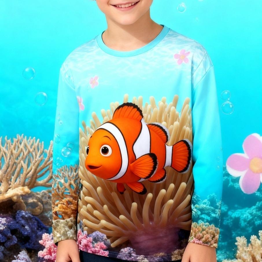 Sea Animal Fish 3D Printed T Shirt Comfortable Polyester Boys Girls Children Long Sleeve T-Shirt Kids Clothing