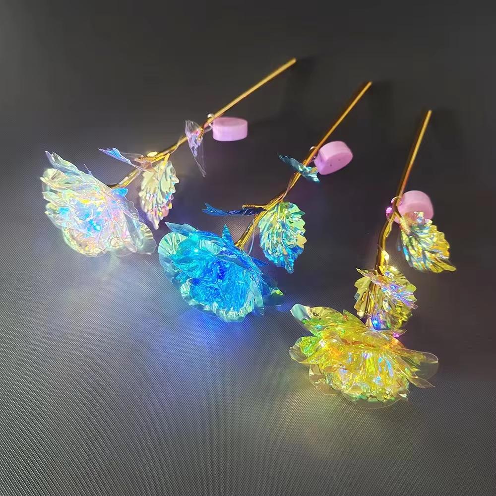 2pcs Led Valentine's Day Mother's Day Gift 24K Foil Plated Roses Artifical Flowers Wedding Decor Lighting Roses Creative Gift
