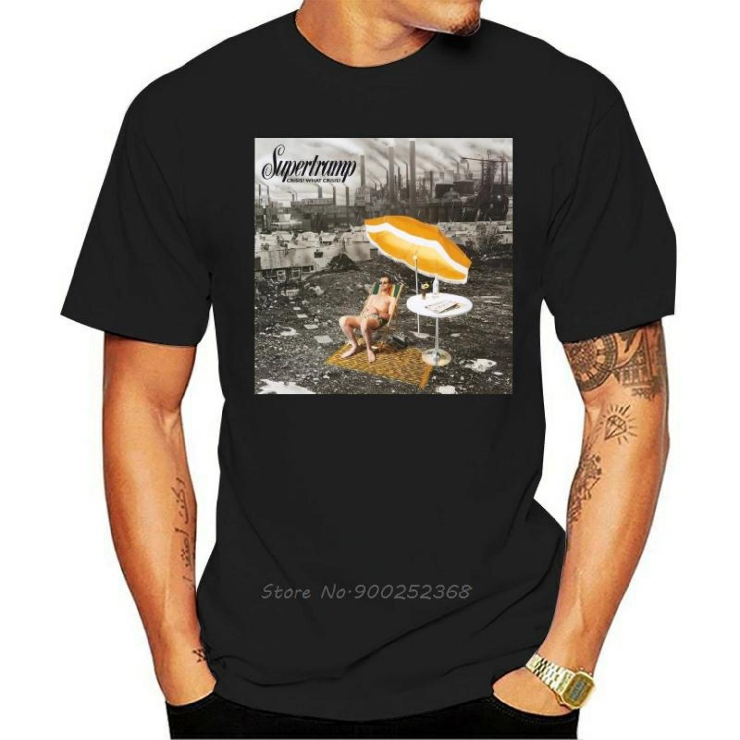 TShirt Hipster Harajuku Brand Clothing T Shirt New Supertramp Crisis What Crisis Rock Band T Shirt Harajuku Tees S чёрный