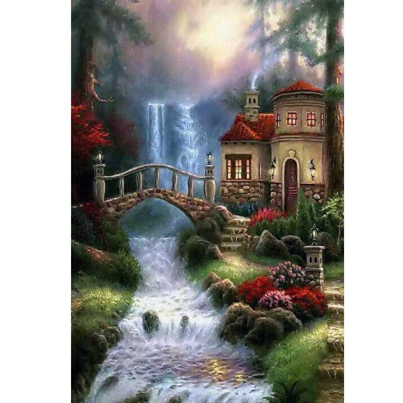 DIY Waterfall 5D Diamond Painting Full Round Drill Landscape Tree Diamond Embroidery Cross Stitch Mosaic Home Decor
