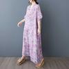 Summer Floral Vacation Style Travel V-neck Retro Long Dress To Hide The Flesh Cotton and Linen Dress