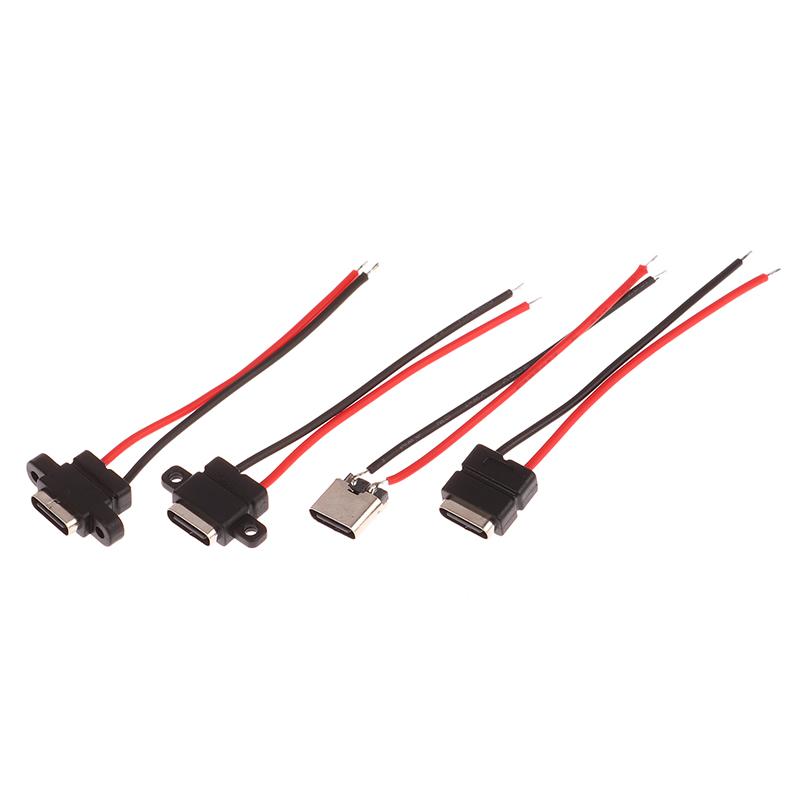 1 Set Type C 2 Pin Waterproof Female USB C Socket Port With Screw Hole Fast Charge Charging Interface USB Connector with cable
