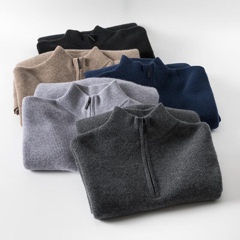 Hengyuanxiang Men's Pure Cashmere Mock Neck Sweater