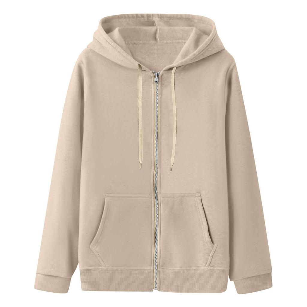 Hanorac cu glugă cu mânecă lungă, cu fermoar, la modă de toamnă, pentru femei