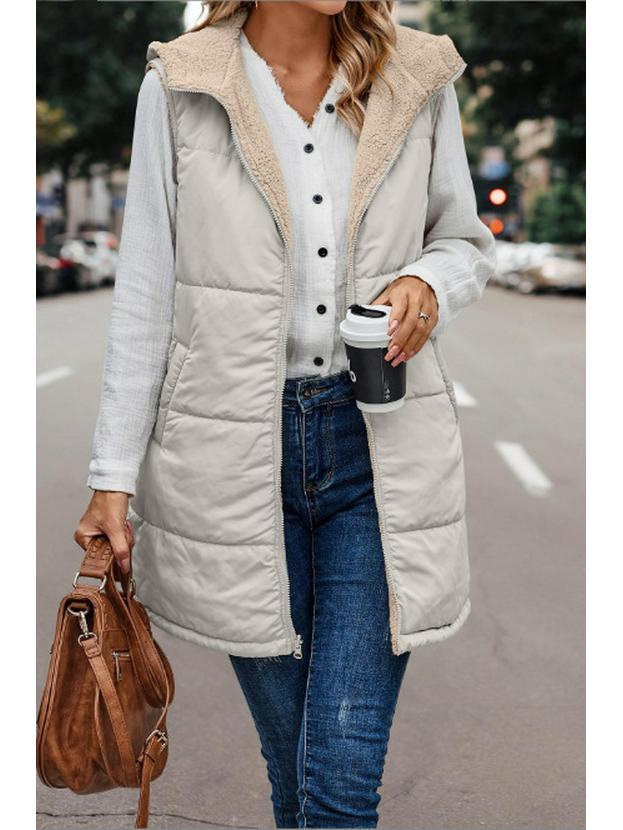 

2023 Европейский и Американский Однотонный Двусторонний Хлопковый Жилет с Капюшоном: Теплый, Ветрозащитный Кардиган 4XL грязно-белый