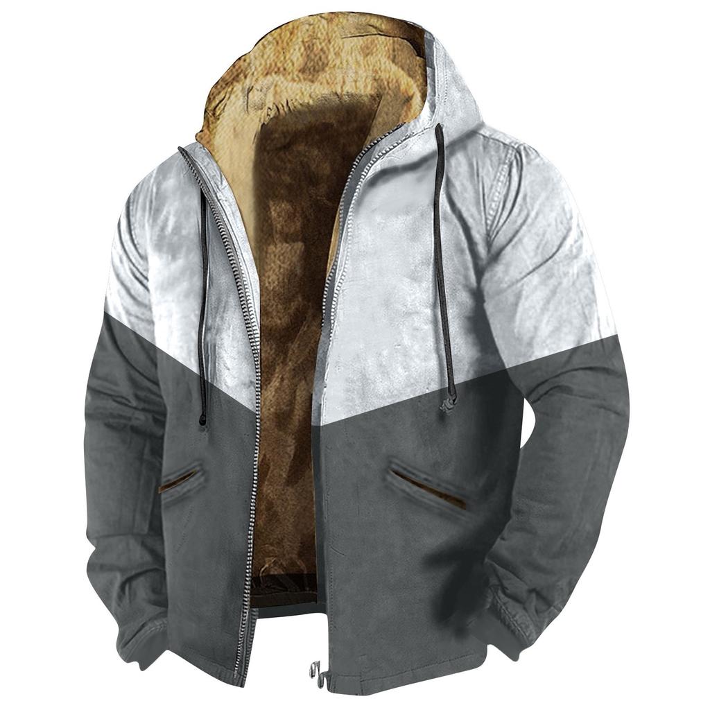 Men's Color Block Jacket Men's Spring And Autumn Casual Trend Zipper Hooded Jacket
