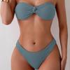 2025 European & American Style Sexy Bandeau Bikini Set - Solid Color Fashionable Swimwear.