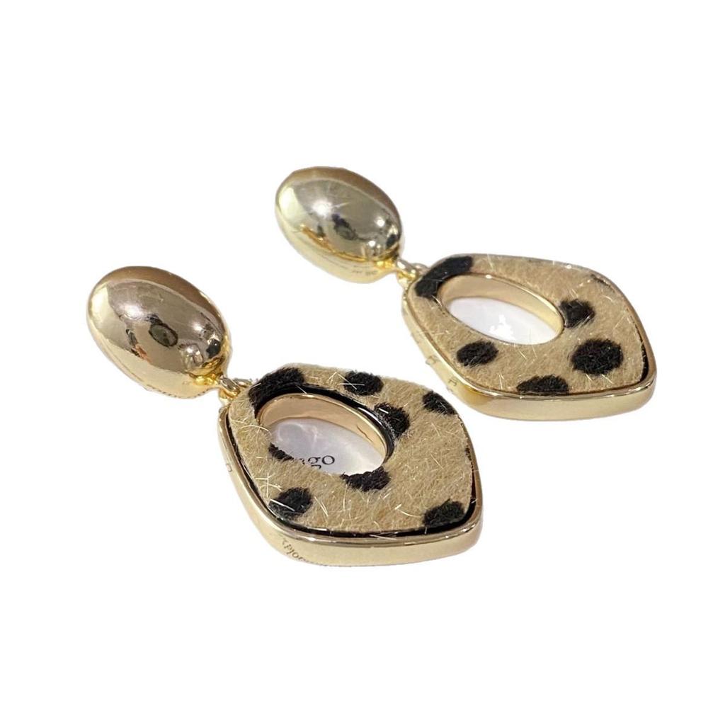 Light Luxury French Retro Leopard Geometric Hollow-out Stud Earrings for Women