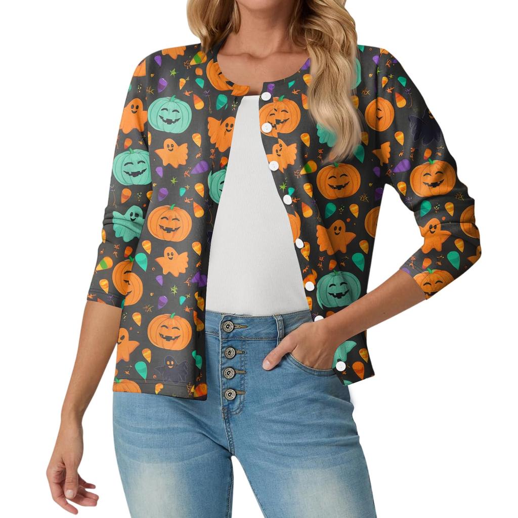 Women's Fashionable, Casual, Comfortable Halloween Print Cardigan Jacket