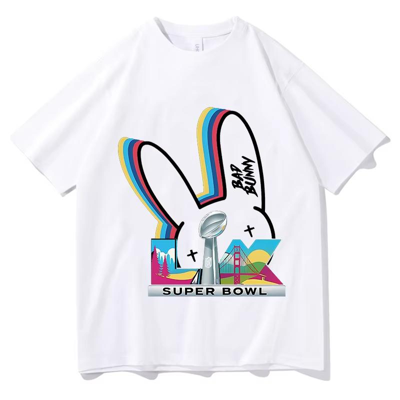 Bad Bunny Super Bowl Tshirts Short Sleeve Pure Cotton Oneck Fashion Tshirts Men Women Clothing Unisex Streetwear Hip Hop Tops