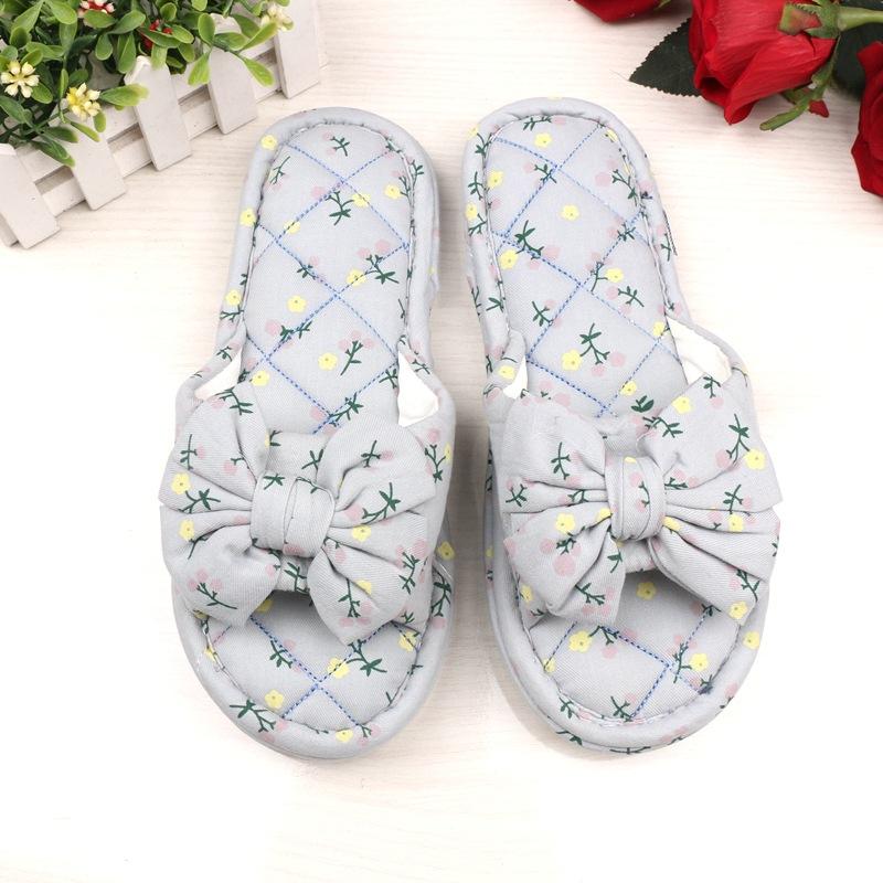 

Сломанный цветок бант женские резиновая подошва трехслойные утолщенные тканевые тапочки для дома деревянный пол открытые тапочки female average size 26cm