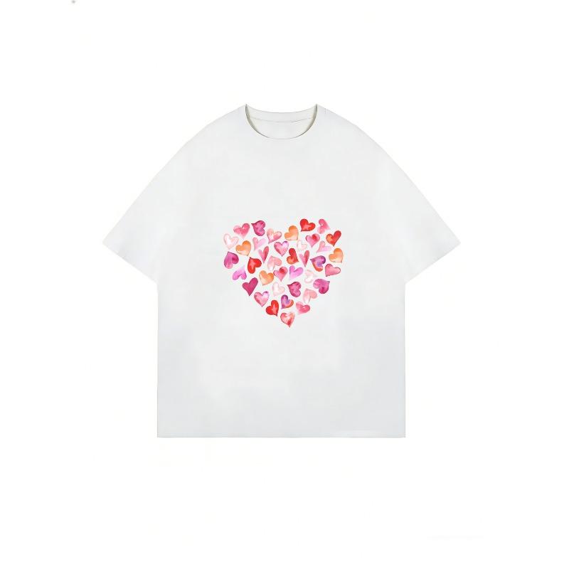 White T Shirt With Heart Pattern For Casual Wear