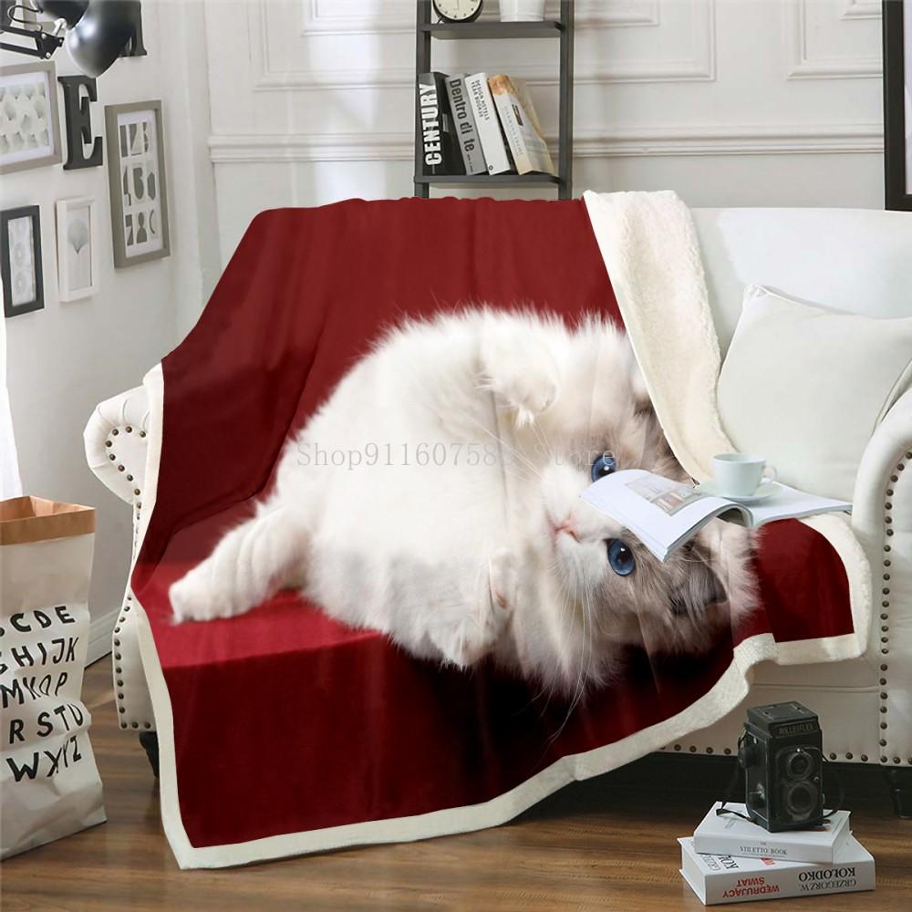Cute Sleeping Cat 3D-printed Wool Blanket Picnic Extra Thick Fashion Sheets Cats Pet Children Kids Sherpa Throw Blankets