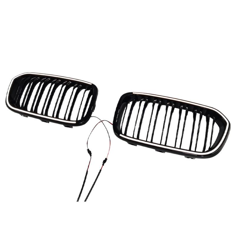 For BMW 1 Series F20 2015-2019 Dual Line LED Illuminated Front Grille Gloss Black ABS Material Adhesive Mount Direct Fit Upgrade