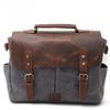 Vintage Oil Waxed Canvas with Crazy Horse Leather Briefcase European-American Men'S Bag Vintage Single Shoulder Crossbody Tote