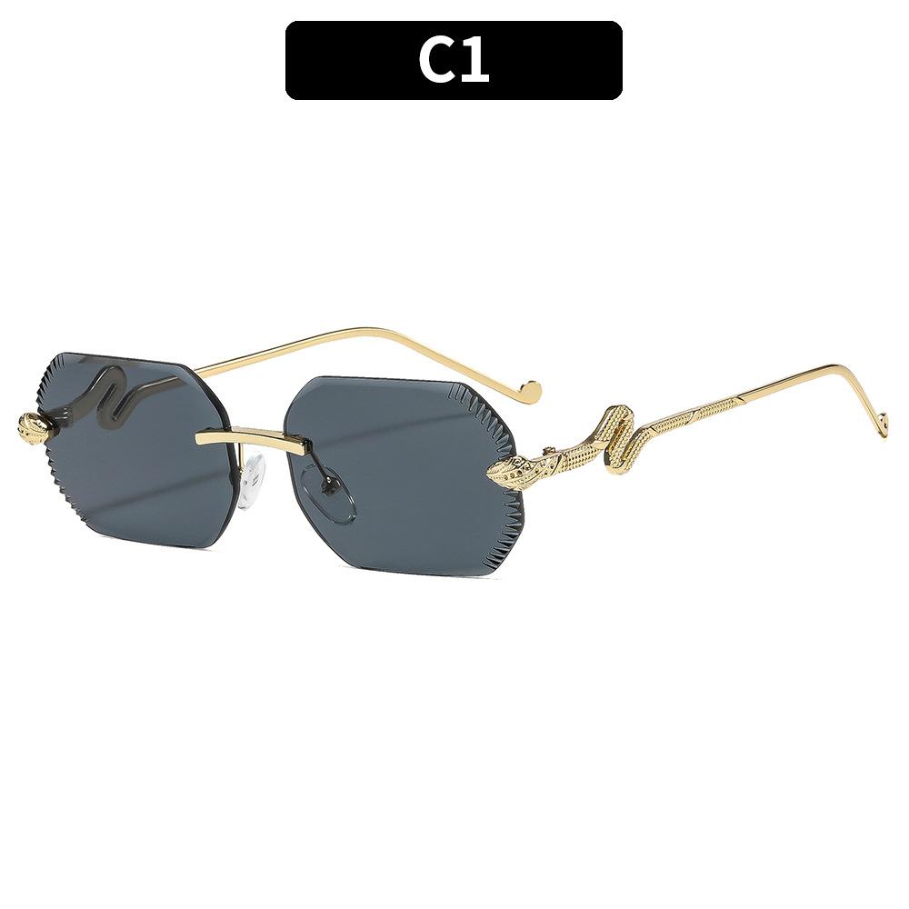 European And American New Fashion Personalized Snakehead Frameless Temple Sunglasses Trimmed Irregular High-End Sunglasses Trendy Glasses