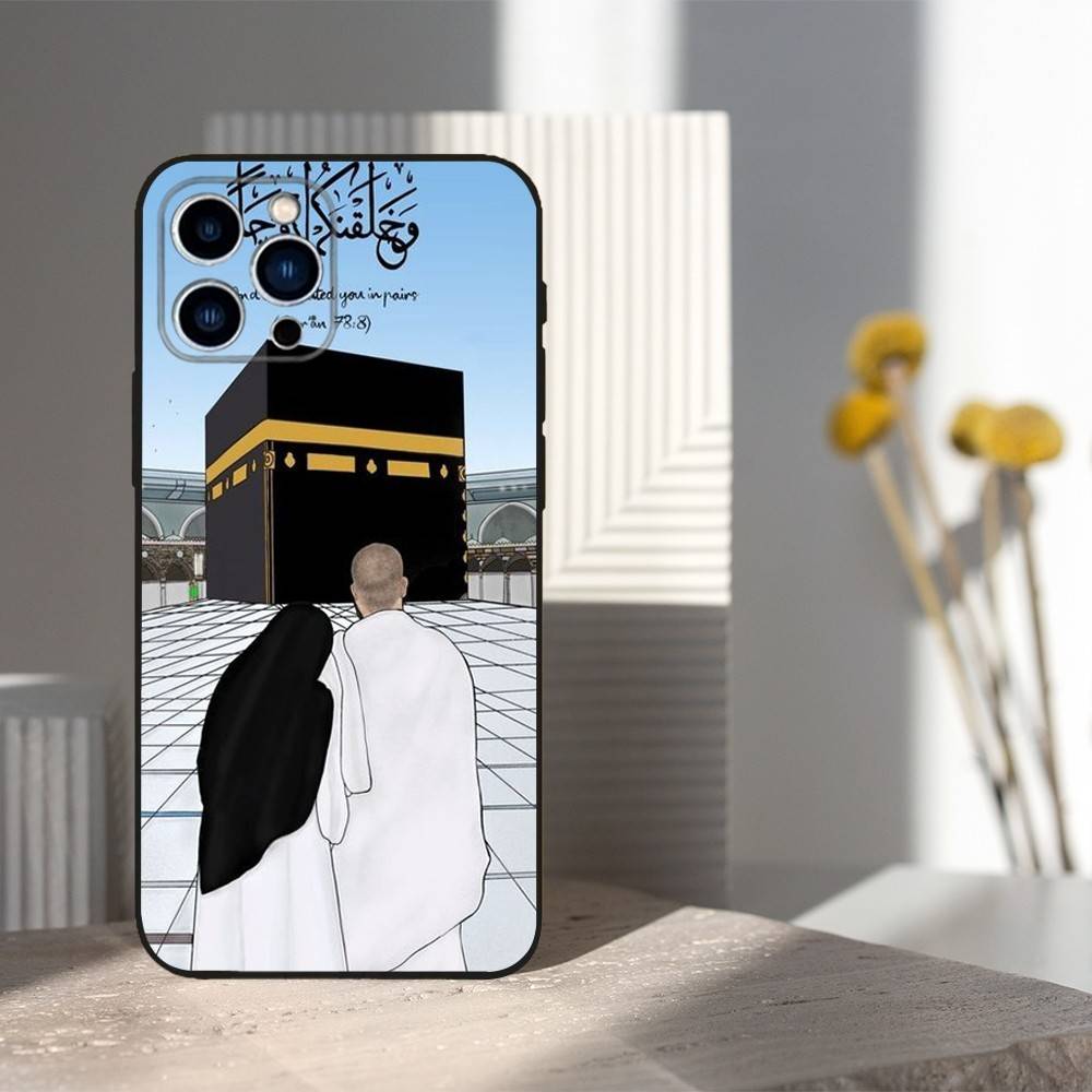 Moslemische Kunst Kaaba Handy Für iPhone 13,12,15,14,11,16,17,Plus,Pro Max,XS,X,XR,SE,Mini,8,7,Weiches Silikon Schwarz