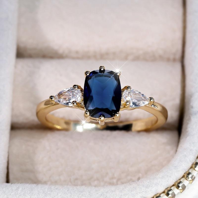Wish European and American six-claw inlaid sapphire ring simple light luxury ring no. 6