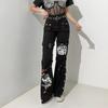 2023 Spring/Summer Chic European-American Print Metal Buckle Denim Draping Pants