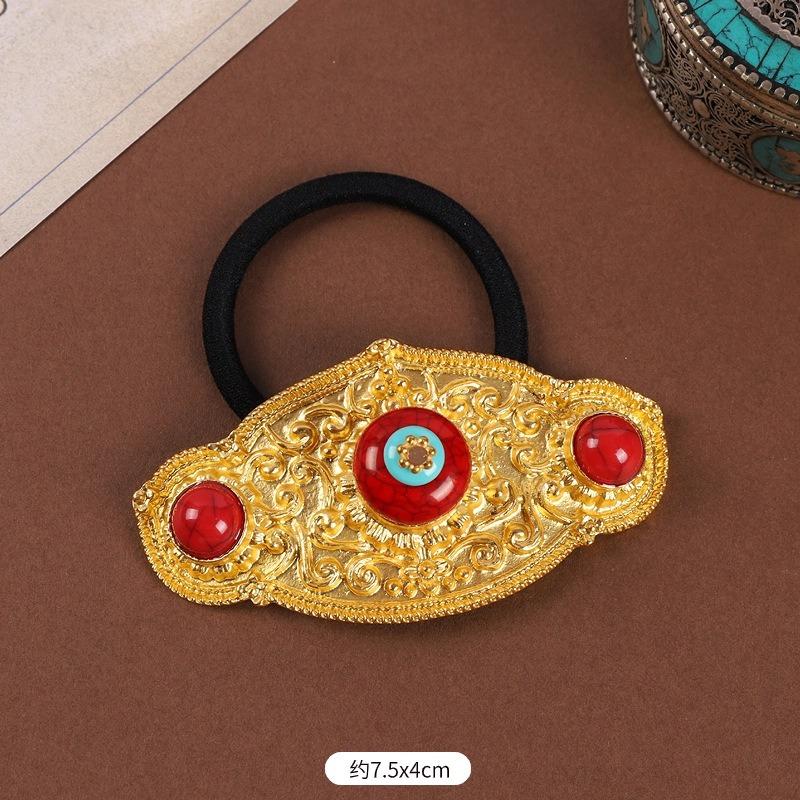 Tibetan Women's Head Flower Headgear Tibetan Hair Rope Rubber Band Tibetan Clothing Accessories Tibetan Dance Performance Xizang Hair Accessories