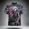 Men's Casual Round-Neck Short-Sleeve T-Shirt Trendy Men's Top with Flame and Skull Print  Shirt for Holiday Parties