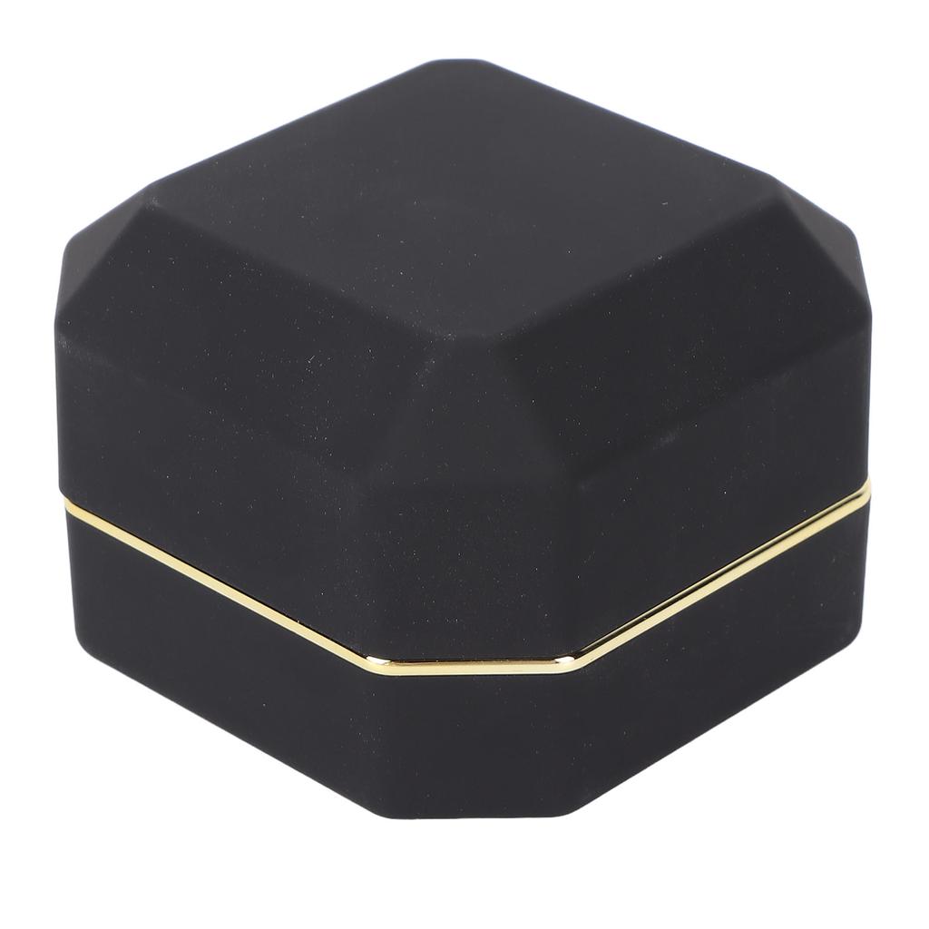 Luksuriøs ringeske Firkantet fløyel Bryllupsringeske med LED-lys for Frieri Forlovelse Bryllup Svart