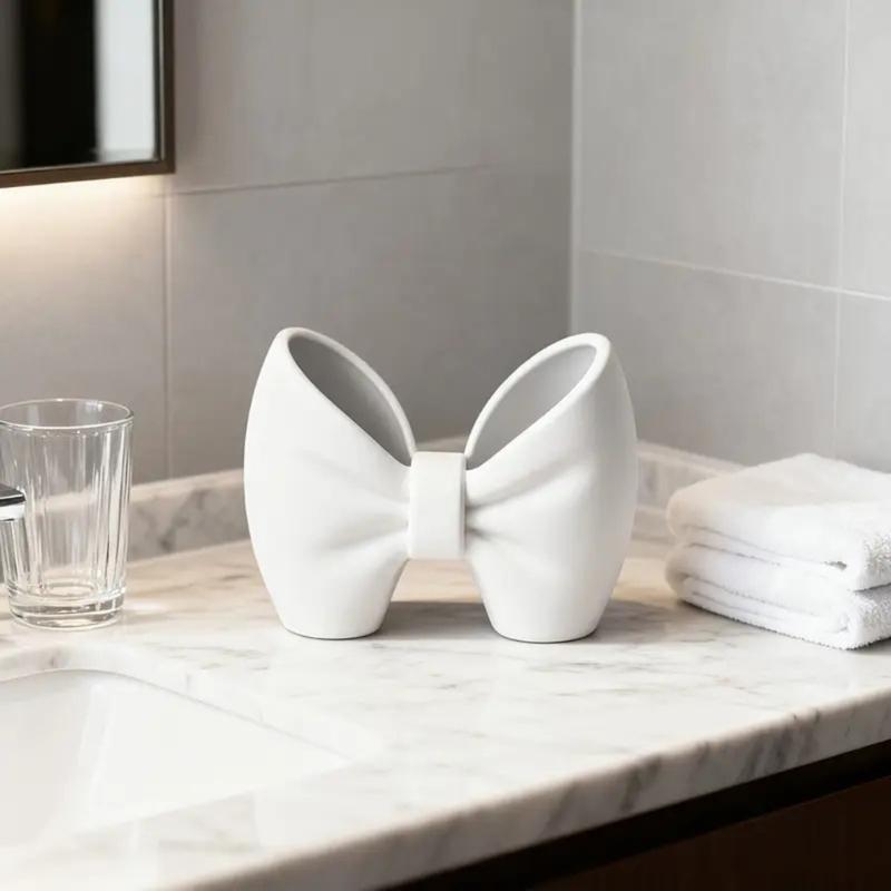 Bows Shape 3D Printed Toothbrush Toothpaste Holder for Home and Bathroom Countertop Bows Decoration