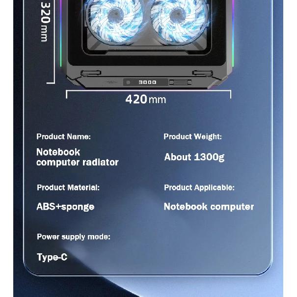 D17 Gaming Laptop Cooling pad for 15-21'' Notebook Cooler Stand w/ RGB Light 2 Fans 5 Angle Adjustable LED Screen Laptop Bracket