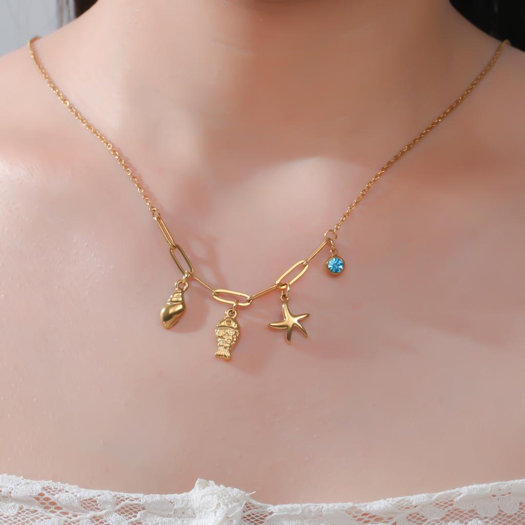 Cazador Sea Fish Conch Starfish Necklaces for Women 2026 Jewelry Stainless Steel Choker Bohemian Birthday Gift Wholesale