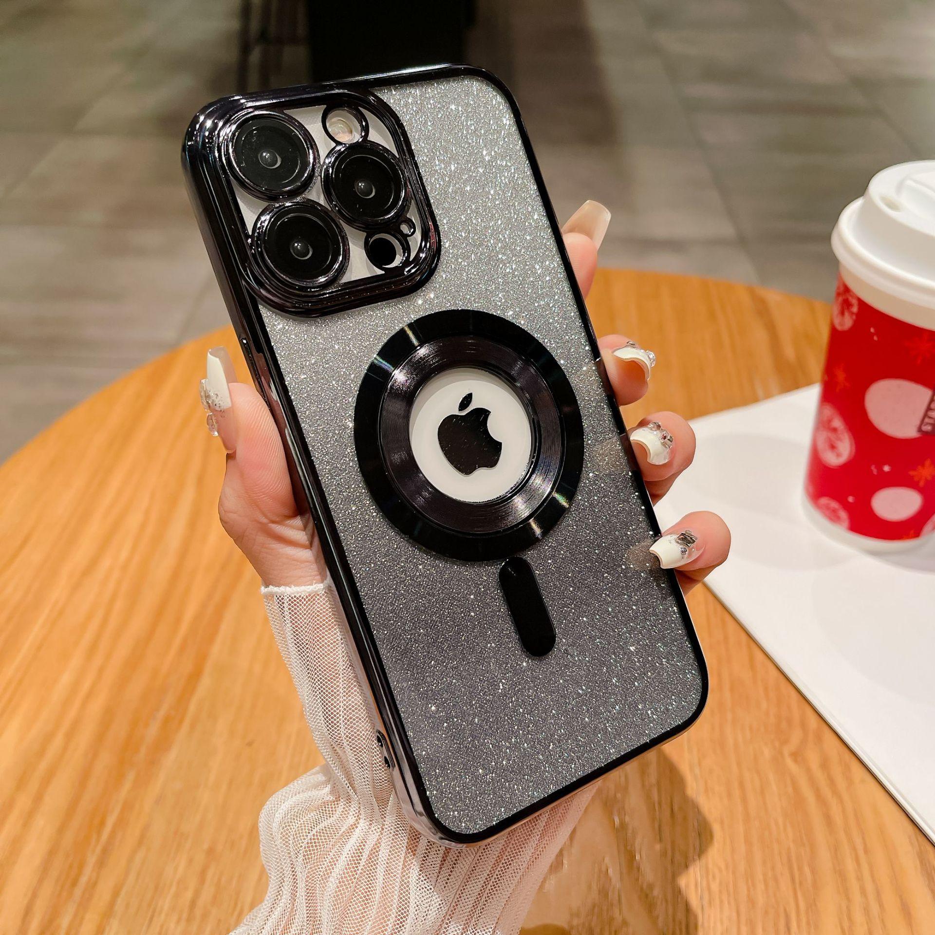 

Подходит для IPhone15promax, Магнитный чехол для телефона с текстурой CD и отсутствующей этикеткой, Apple 14 Градиентный блестящий 13 Полное покрытие, Противоударный Apple 15 чёрный