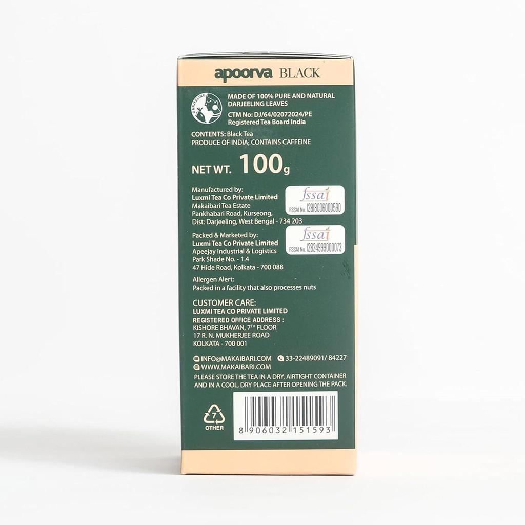 Makaibari Apoorva Foglie di Tè Nero Darjeeling più Raffinate 100 g Singola Piantagione Note Fruttate di Moscato Confezione da 50 Tazze 1
