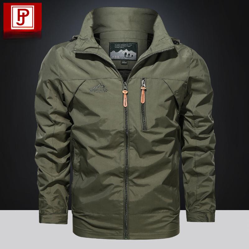 Spring and Autumn Men's Jacket Hooded Windbreaker Outdoor Loose Breathable Casual Top Jacket Thin Jacket