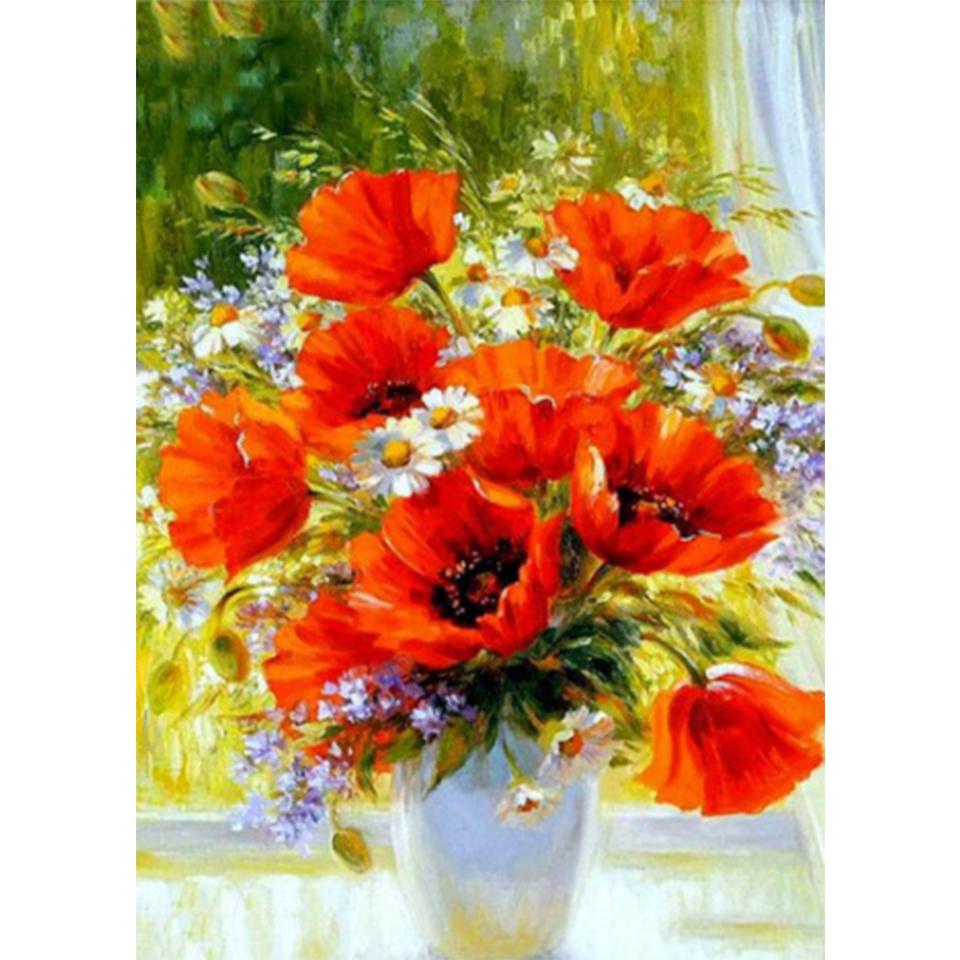 5D DIY Diamond Painting Flower Rhinestone Rose Picture Full Round Embroidery Cross Stitch Kit Mosaic Vase Decoration Gift