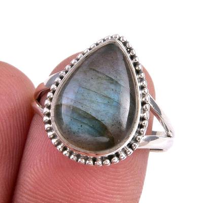 Natural Labradorite Gemstone 925 Solid Sterling Silver Jewelry Ring Size 8 Y5z82