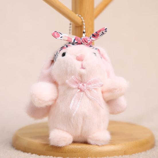 Mini Bunny Plush Keychain Soft Stuffed Rabbit with Floral Headband & Bow Cute Pendant for Bags Backpacks Keys Decorative Gift for Kids & Animal Lovers
