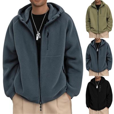 Men's And Women's Solid-color Casual Thickened Fleece Warm Jacket, Men's Hooded Fleece Zipper Sweatshirt Jacket