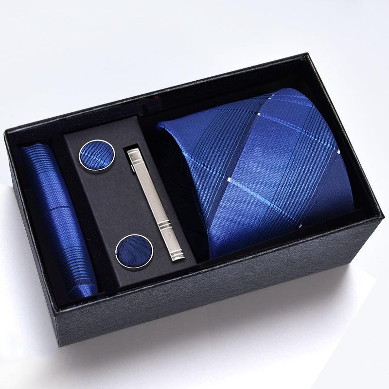 Men's Formal Tie Gift Box: Five-Piece Set with Logo, 8cm Striped Black for Weddings and Business 