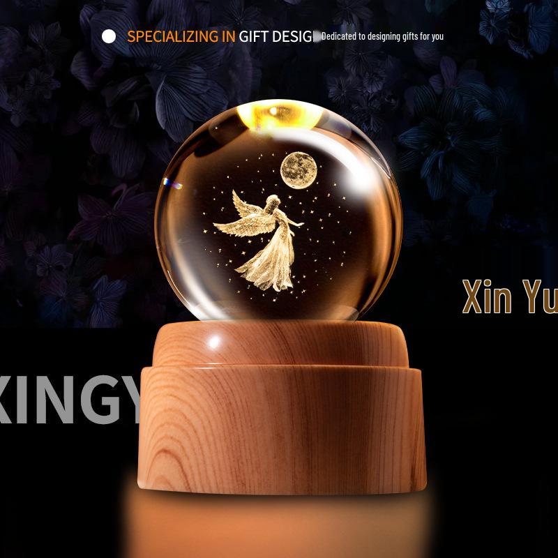 Creative Rotating Crystal Ball Night Light: Decorative Craft for Bedroom Atmosphere and Festive Gift.