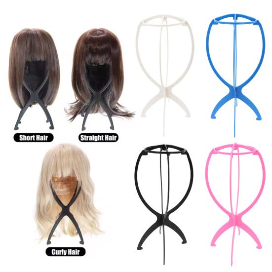 Collapsible Plastic Wig Stand Easy Assembly Portable Travel Folding Wig Head Multi-purpose Hat Display Rack Wig Styling Dryer Holder Wig Accessories