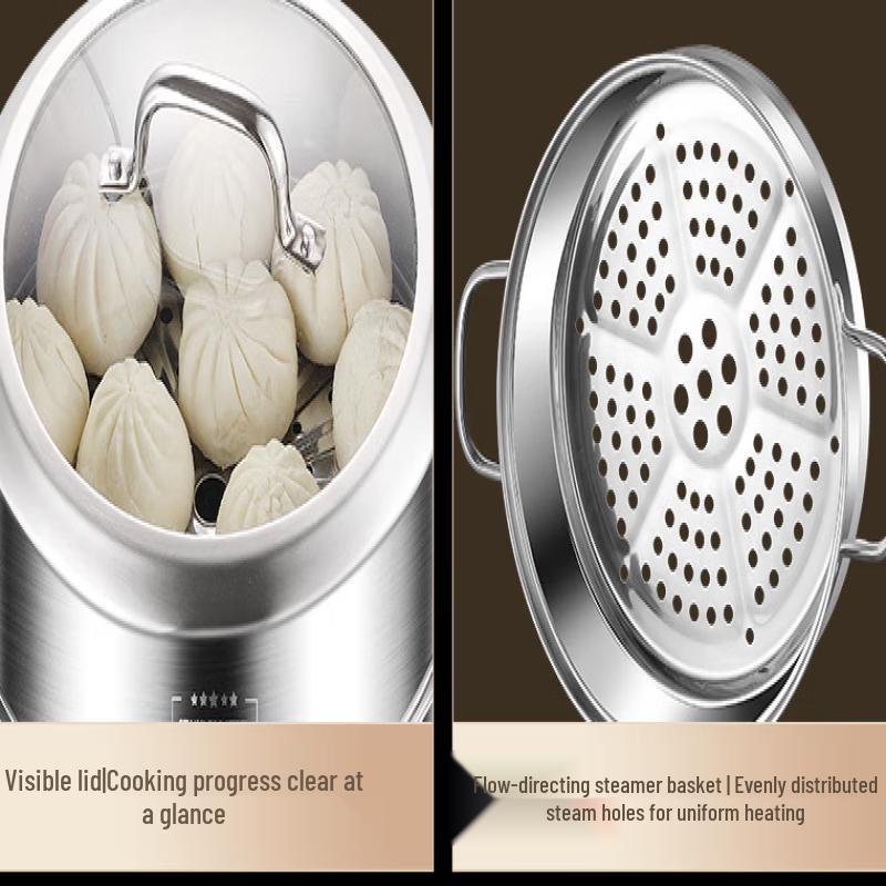 ZISIZ 28cm Multifunctional Double-Layer Stainless Steel Steamer Pot
