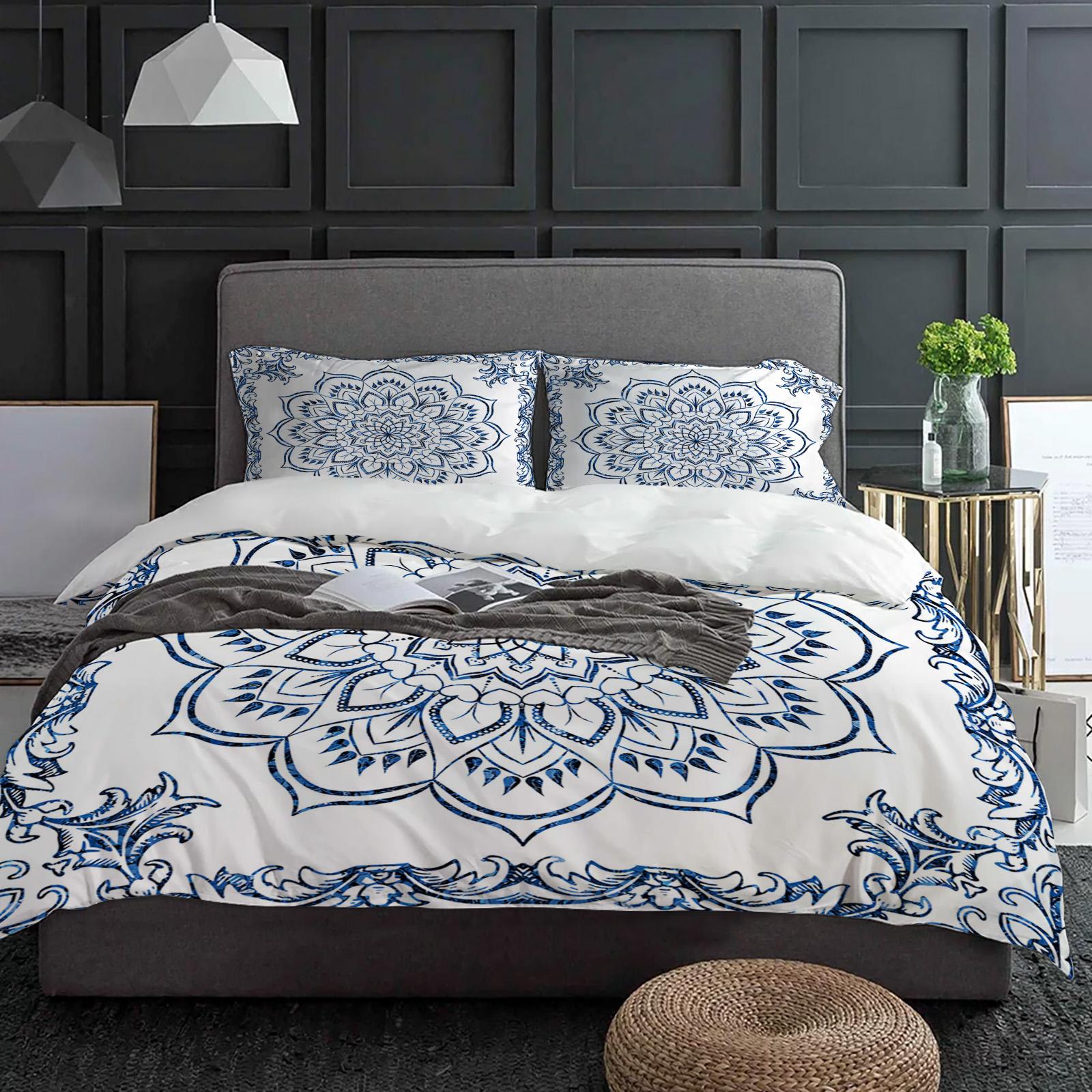 

Mandala Retro Blue Bohemian Duvet Cover With Pillow Case Custom Comforter 3pcs Bedding Set Quilt Cover Double Bed Home Textile (135x200cm)