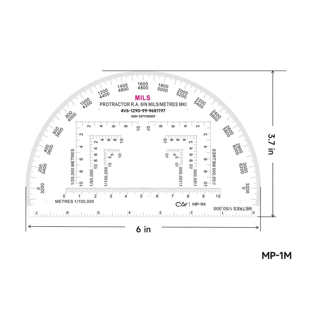Military Protractor: 6" & 9" Built-in Scale, MP-1 Mapping Ruler for Tactical Training