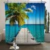 Summer Seaside Shower Curtains Ocean Beach View Coconut Trees Bath Curtain Polyester Fabric Bathroom Restroom Decor With Hooks