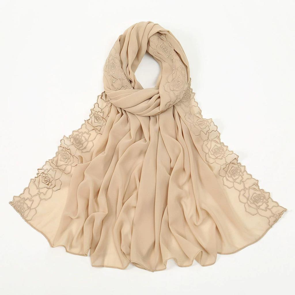 Malaysia Indonesian Embroidered Chiffon Headscarf Shawl Turban Head Wraps High-Quality Breathable Ladies' Scarf 75*180cm