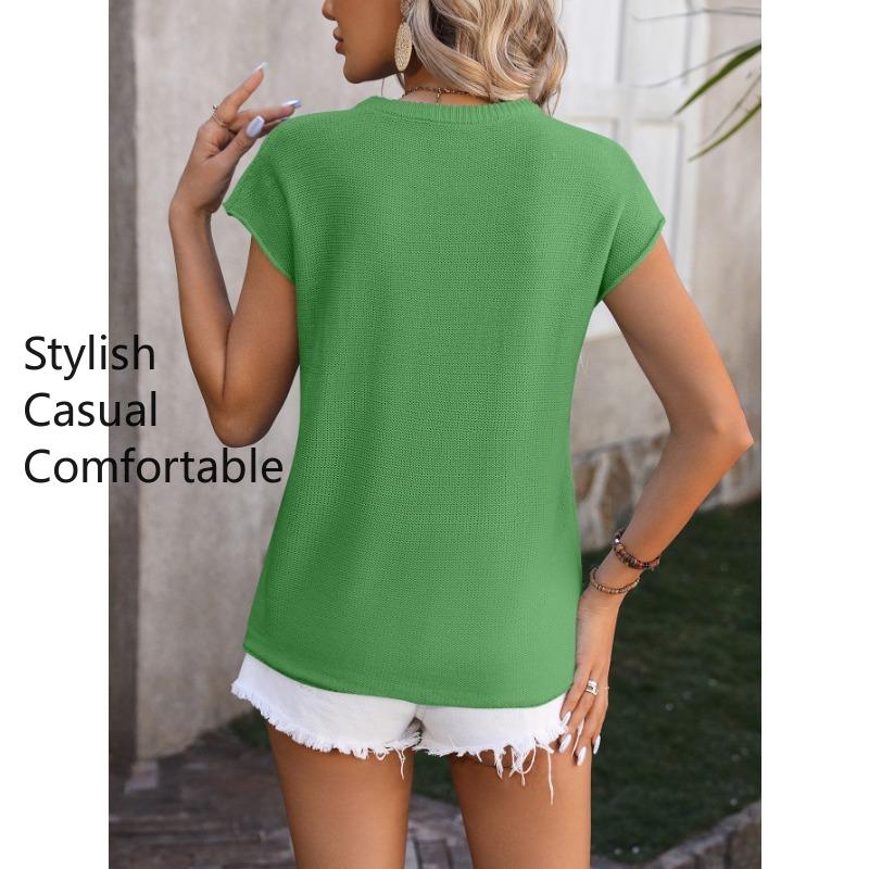Women's Casual Solid Color O-Neck Short Sleeve Top for Spring/Summer