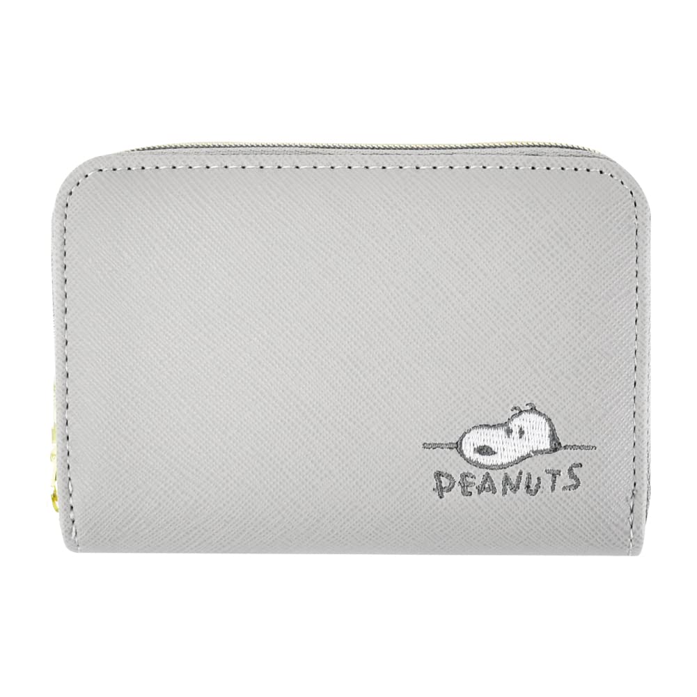 

Coin Purse Pass Case Coin Case Commuter Pass Synthetic Leather Embossed PU Leather Compact Divider Round Zipper with Pass Gray snoopy0213 [Snoopy]