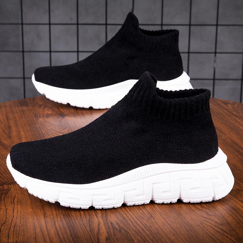 

Jinjiang large size foot socks shoes fashion trend couple high top velvet fly knitting sneakers 46